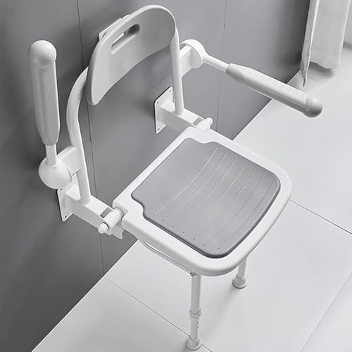 Yglophic Duschklappsitz Klappsitz Mit Armlehnen Und Rückenlehne Für Wandmontage,Duschstuhl Mit Armlehne, Stabil Duschhilfe,rutschfeste Duschsitz,Badhocker Für Senioren Aluminiumlegierung A