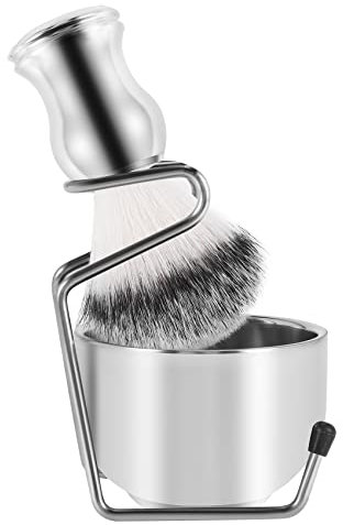 Jrifedptry Set da barba con ciotola per sapone + pennello da barba + supporto, in acciaio inox + kit di pennelli in nylon