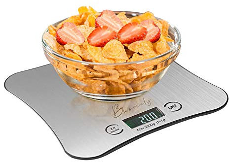 MaxSell Báscula digital Kitchen Bhomely | Báscula electrónica de cocina digital con 2 pilas AAA | Báscula de acero inoxidable para alimentos de 5 kg a 15 kg (B, 5 kg)