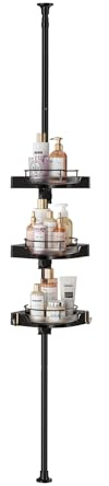 YCIA&DONE 360° Rotating Corner Shower Caddy Tension Pole, 3 Tiers Shower Organizer for Bathroom Shelf Bathtub, Adjustable Standing Shower Rack, Easily Assemble, 34-124 Inch Height, Black