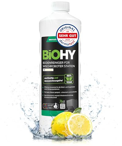 BiOHY Nettoyeur de sol pour station de robot serpillère avec parfum frais (flacon de 1 litre) | Agent de nettoyage concentré pour tous les aspirateurs serpillères et robots avec fonction humide |
