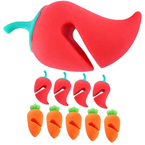 TOPBATHY 10pcs Silicone Boil Over Spill Stoppers Carrot and Chili Pot Lid Spill-Proof Lifters Kitchen Pan Protectors for Cooking
