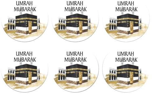 Umrah Mubarak Stickers 24 Labels Tags, 4cm Present, Hamper, Card, Sweet Cone Stickers, Gift Wrapping, Decorations. (Design 2)