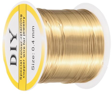 QUARKZMAN Kupferdraht 0,4 mm / 26 Gauge für die Schmuckherstellung Hellgold | 1 Rolle, handwerklicher anlaufgeschützter Perlen-Draht, Für Schmuckherstellung DIY, 100m