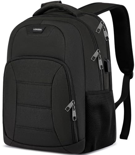 Liokesa Black Backpack for Men Women, School Backpacks for Teen Boys Girls, Laptop Backpack with USB Charging Port, 17.3 Inch Water Resistant College Bookbag Daypack