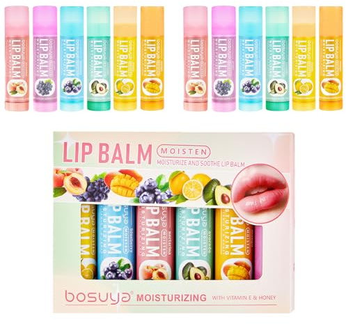 Lot de 12 baumes à lèvres au goût fruité - Baume à lèvres naturel pour lèvres sèches et gercées - Produits de soin des lèvres longue durée - Crème hydratante pour les lèvres contre les lèvres gercées