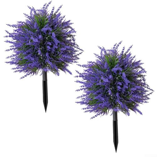 Künstlicher Buchsbaum-Formschnitt in Lavendel, 2er Set mit Erdspießen, UV-beständig, für Außen- und Innenbereich