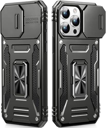 OLHAOMAO Cover per iPhone 15 Pro con Support À 360°,[Anello Magnetico Cavalletto][Copertura Fotocamera Scorrevole] Caso di Protezione delle lenti Militare per iPhone 15 Pro, 6,1,Nero