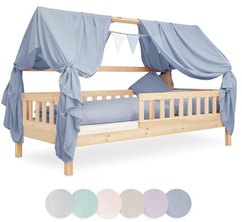 Ehrenkind® Kinderzimmer-Deko-Set: Betthimmel & Wimpelkette für magische Momente | Oeko-TEX Zertifiziert | Kinderzimmer Deko | Betthimmel Kinderzimmer, 90x200 Jeansblau