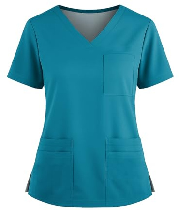Kasacks Damen Pflege Frauen Scrub Tops Unisex Medizinische Uniform V-Ausschnitt Kurzarm Oberteile Arbeitskleidung Lässig Locke Pflege Tshirt Krankenschwester Kostüm Schlupfkasack Berufsbekleidung