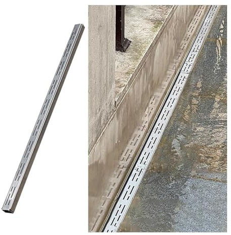 Kit de canal de drenaje estrecho para uso en exteriores, 1,5 m, sistema de rejilla y tubería ajustable para calzadas, patios y jardines, solución de drenaje de agua duradera y eficiente