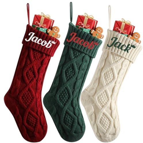Personalisierte Weihnachtsstrümpfe mit gesticktem Namen, bestickter Name, traditioneller Weihnachtsstrumpf für Bauernhaus, Kamin, hängende Ornamente, 45,7 cm
