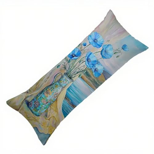 Federe Cuscino Letto 30 x 90 cm, Cuscini per Divano in Lino Cotone Morbida e Traspirante, Blu Copricuscino Letto con Cerniera Invisibile Federe Cuscini per Decorativi Camera da Soggiorno Fiore Q-540