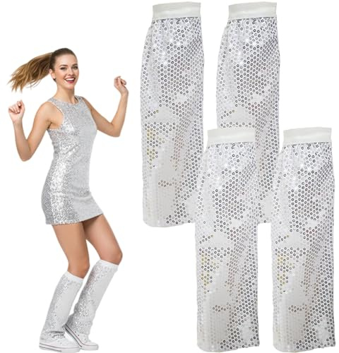 PDirat 2 Paar Abba Outfit Damen, Abba KostüM, Disco Outfit Damen, Discokugel KostüM Disco Pailletten Stiefel, Sequin Leg Boot Covers,Stiefelabdeckungen FüR Karneval,Fasching Und Hippie 70er Kleid