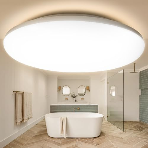 WARMELLE Bathroom Light,Ceiling Lights 22W,3000K,3080LM,Waterproof IP65,No Flicker & No Delay,CRI>80,Flush Ceiling Light for Kitchen,Bathroom,Hallway,Bedroom Ø28cm Round