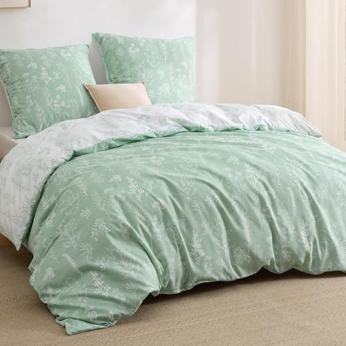 BEDSURE Bettwäsche 155x220 3teilig - Grün Pflanzen, 2x80x80 Kissen | Mikrofaser Bettwäsche-Sets Blumen Wendebettwäsche, Oeko-TEX Bedding mit Reißverschluss, Extra Weich & Atmungsaktiv