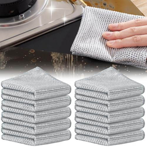 BELEVO 10 panni per la pulizia delle finestre Pulire Multifunzionali Stracci in Metallo Strofinaccio Antigraffio in Filo Di Acciaio a Doppio Strato Utilizzato Per Lavare I Piatti, Pulire Le Stufe
