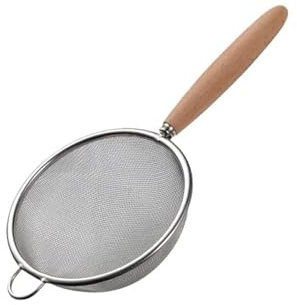 1 colino piccolo in acciaio inox con manico in legno, filtro for olio a maglia fine, setaccio for farina multifunzione per filtrare, scolare e setacciare(L)