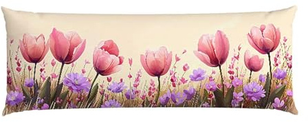 Cuscino Corpo Cuscino Gravidanza 160x50cm, Supporto Total Body Ergonomico, Copricuscini Allattamento e Maternità con Federa Velluto Lavabile, per Schiena, Pancia e Gamb, Decorativi (tulipani) p-749