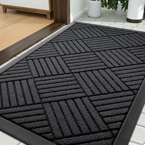 Tuocal Fußmatte Außen 43 x 75 cm, Schmutzfangmatte Waschbar Innen, Schwarz | Rutschfest Saugstark Fussmatte Aussen, Leicht zu Reinigen, Schmutzfänger Türmatte für Innen, Eingang, Haustür, Balkon