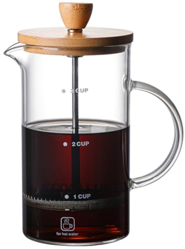 UTHCLO Cafetera Prensa Francesa de Vidrio Resistente al Calor 400 Ml Tapa de Bambú para Uso Doméstico, Filtro para Café Reutilizable Práctico Adecuado para Preparar Café en Cocina