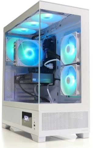 BitBull PC Gamer AMD Ryzen 5 5500 – RTX 3050 6 Go, 16 Go RAM, SSD 1 to – Boîtier Aquarium Gamdias Atlas M1 Blanc, Affichage Température, aRGB Towercooler, WiFi 6, Bluetooth 5.4