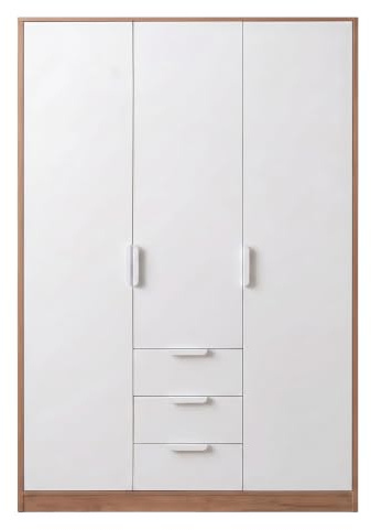 MinteLiv Kleiderschrank 3-türig 120cm Schlafzimmerschrank Weiß Eicheoptik | Schlafzimmerschrank Kleiderschrank 2 Kleiderstangen 4 Fächer 3 Schubladen 176x120x52 cm Stauraum Kippschutz Ankleidezimmer