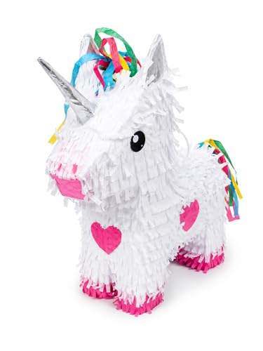 Piñata zum Befüllen - Große Pinata für Kindergeburtstag, Party & JGA - Lustiges Party Spiel in vielen Designs (Einhorn, Esel, Pirat, Herz) - Partydeko für Mädchen, Jungen, Erwachsene (Einhorn Weiss)