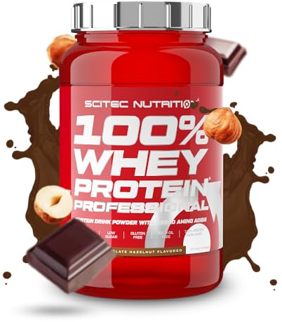 Scitec Nutrition 100% Whey Protein Professional - Molkenprotein-Komplex | Aus Konzentrat und Isolat - mit Verdauungsenzymen und zusätzlichen Aminosäuren - 920 g, Schokolade-Haselnuss