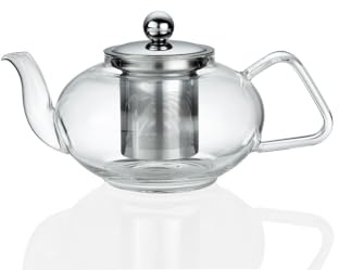 Küchenprofi Teekanne-1045713500 Silber 800 ml | Glaskanne aus Borosilikatglas, rostfreier Edelstahlfilter, hitzebeständig, für 4 Tassen, spülmaschinengeeignet