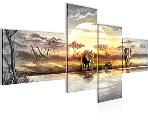 Runa Art Bild XXL 4 Teilig Afrika Elefant 200 x 100 cm Kunstdruck auf Vlies Leinwand Wanddeko Wohnzimmer Schlafzimmer 000741a