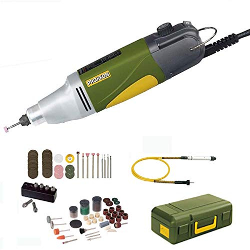 proxxon MICROMOT Multitool / Industrie Bohrschleifer IBS/E Set mit elektronischer Drehzahlregelung und kugelgelagerter Spindel - inklusive 34 Einsatzwerkzeuge, 6-tlg. Spannzangensatz, Koffer, Biegewelle 110/BF mit Bohrfutter und 105-tlg. SILVERLINE Zubehörset