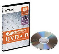 TDK DVD + R Blank Discs 4.7Gb 8x ScratchProof 5 Pack Video Box