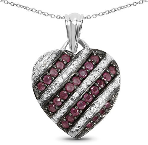 Schmuck-Schmidt-Collier/Kette mit Rubin-Herz Anhänger 925-Silber Rhodiniert-1,56 Karat