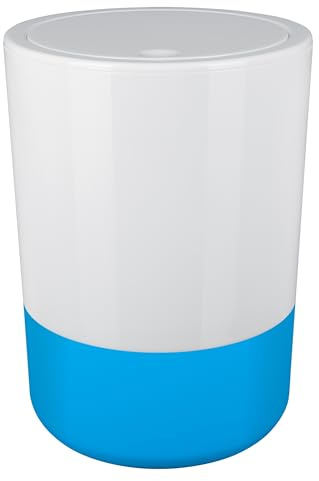Spirella Design Kosmetikeimer Moji Bad Treteimer Schwingdeckeleimer Abfallbehälter mit Schwingdeckel 5 Liter mit Silikonboden Weiß/Blau