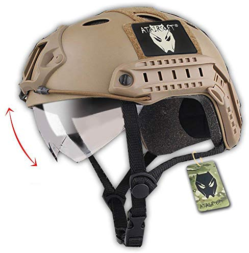 Softair Taktisch Armee Militär SWAT Kampf PJ Typ Schneller Helm DE mit Schutzbrillen für CQB Airsoft Paintball Schießen