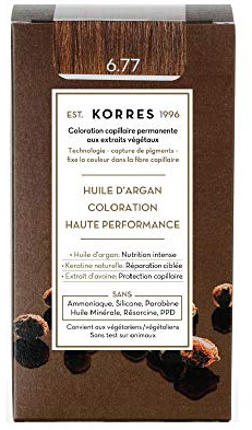 Korres Coloration Permanente aux Extraits Végétaux - Couvre 100% des Cheveux Blancs sans Ammoniaque/PPD 6.77 Blond Foncé Marron Intense, 1 Unité