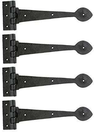 Renovators Supply Manufacturing Strap Hinge 10.5 in. Black Wrought Iron Spade Tip Strap Gate and Door Hinges with Hardware Part of 4