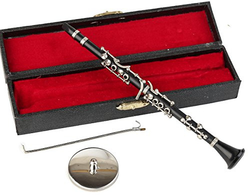 Dselvgvu Clarinette miniature avec support et étui - Mini instrument de musique - Réplique de figurines de collection - Accessoires de maison de poupée - Décoration d'intérieur - Décoration