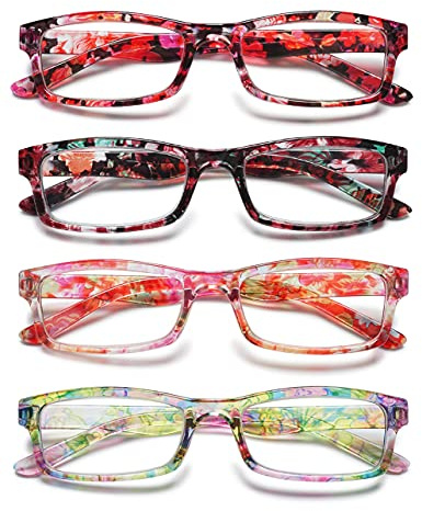 KOOSUFA Lesebrille Damen Blumen Qualität Rechteckige Lesehilfe Retro Mode Vollrandbrille mit Stärke 1.0 1.5 2.0 2.5 3.0 3.5 4.0