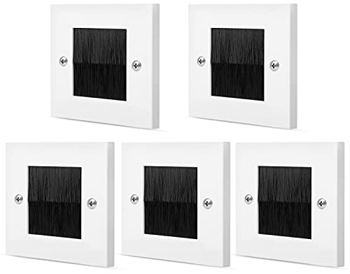 TNP Brush Faceplate Faceplate Wall Plate - Single Gang Cable Entry Access Brush Bristles Style Strap Opening Port Insert Socket Wiring Plug Jack Decorative Cover Outlet Mount Panel (Black) (5 Pack)