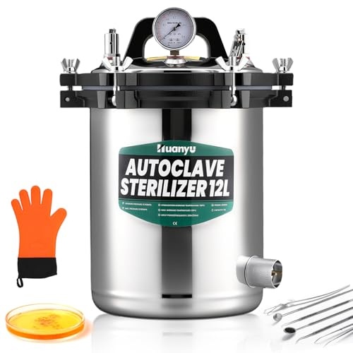 Huanyu Stérilisateur autoclave haute pression Stérilisation Vapeur Désinfecteur pour laboratoire/Dentaire/Animaux/Hôpital | 126°C-128°C | 0.145-0165MPa (12L)