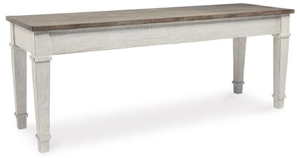Signature Design by Ashley Skempton Farmhouse Storage Bench, Distressed Finish, Seat With Hidden Storage, Wood, 48 W x 15 D x 18.5 H, White & Light Brown