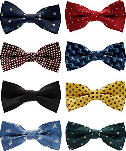 BELLUNO Boys Bow Ties, Pre-tied Bow-Ties Adjustable for Kids, Children, Toddler BowTies, 8-Pack