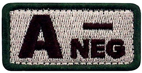 EmbTao Typ A negativ taktisk blodtyp lapp broderad moral applikation fästkrok och ögla emblem - kaki och grön - 5 cm x 2,5 cm