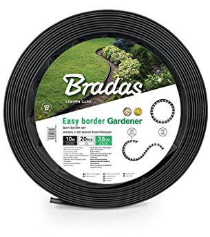 Bradas Bordure de Gazon Flexible de 10 m + 20 Piquets de Fixation/Ancrage, Bordure de Jardin, de Pelouse, Bordure de Parterre, Noir
