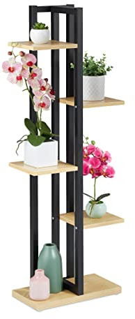 Relaxdays Pflanzenregal, Blumentreppe mit 5 Ablagen, HBT 117 x 43 x 22 cm, Stahl u. MDF, Blumenregal innen, Hellbraun