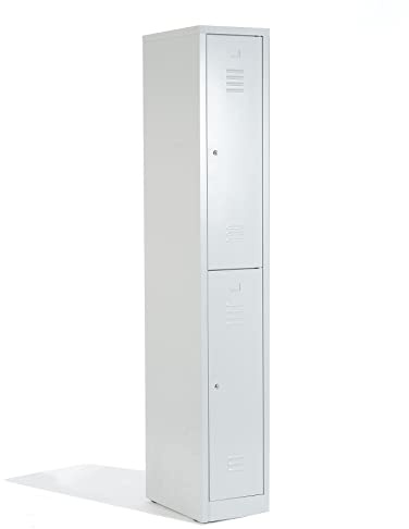 Schrank & Stuhl Spind – Metallspind mit 1 x 2 Abteilen 195 x 31,5 x 50 cm, Schließfachschrank mit Zylinderschlössern, Lieferung komplett montiert, Grau