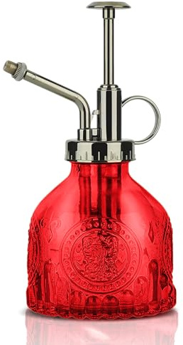 KoGiio Spruzzatore Nebulizzatore in Vetro per Piante, 200ml con Pompa Superiore Bottiglia Spray, Interni Vintage Classico Atomizzatore, per Fiori/Piante/Giardino/Alcol/Orchidee Bonsai-Rosso