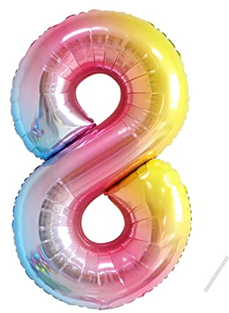Geburtstag zahlen luftballon 8 jahre | Folienballon 8 XXL Kindergeburtstag Deko Regenbogen Farbverlauf-Riesen Folienballon in 40 - 101cm Geburtstagsdeko - Ballon Zahl Deko zum Geburtstag-Helium